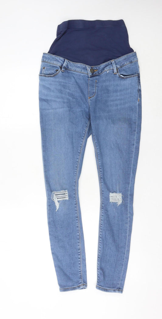 Additional front view of ASOS Women’s Blue, size UK 8, Maternity Skinny Distressed Jeans
