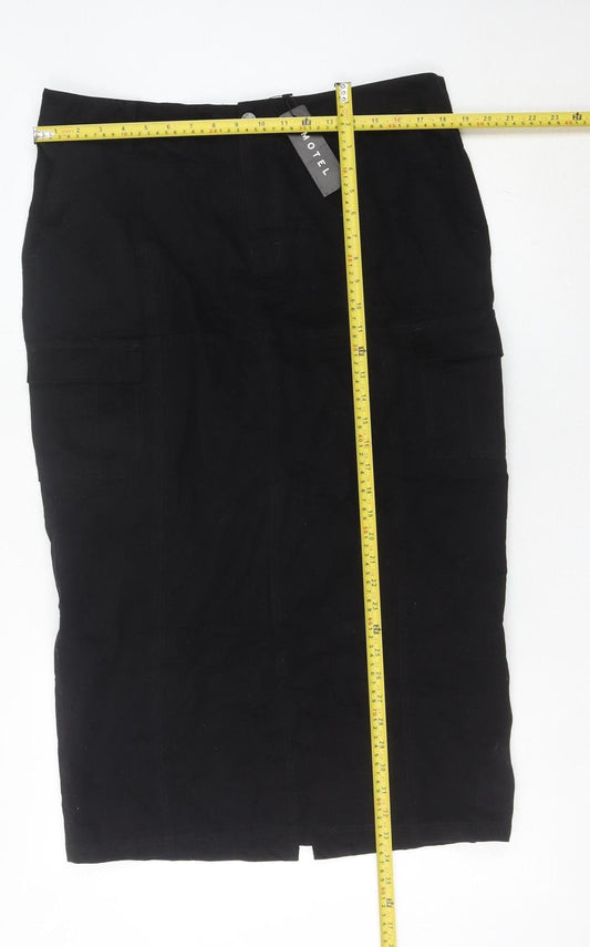 Motel Women’s Black Midi Cargo Skirt L Cotton Pockets Casual