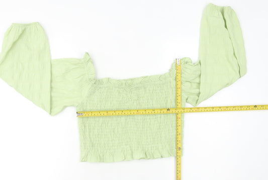 Bershka Women’s Green Off Shoulder Cropped Blouse Size 12 Summer