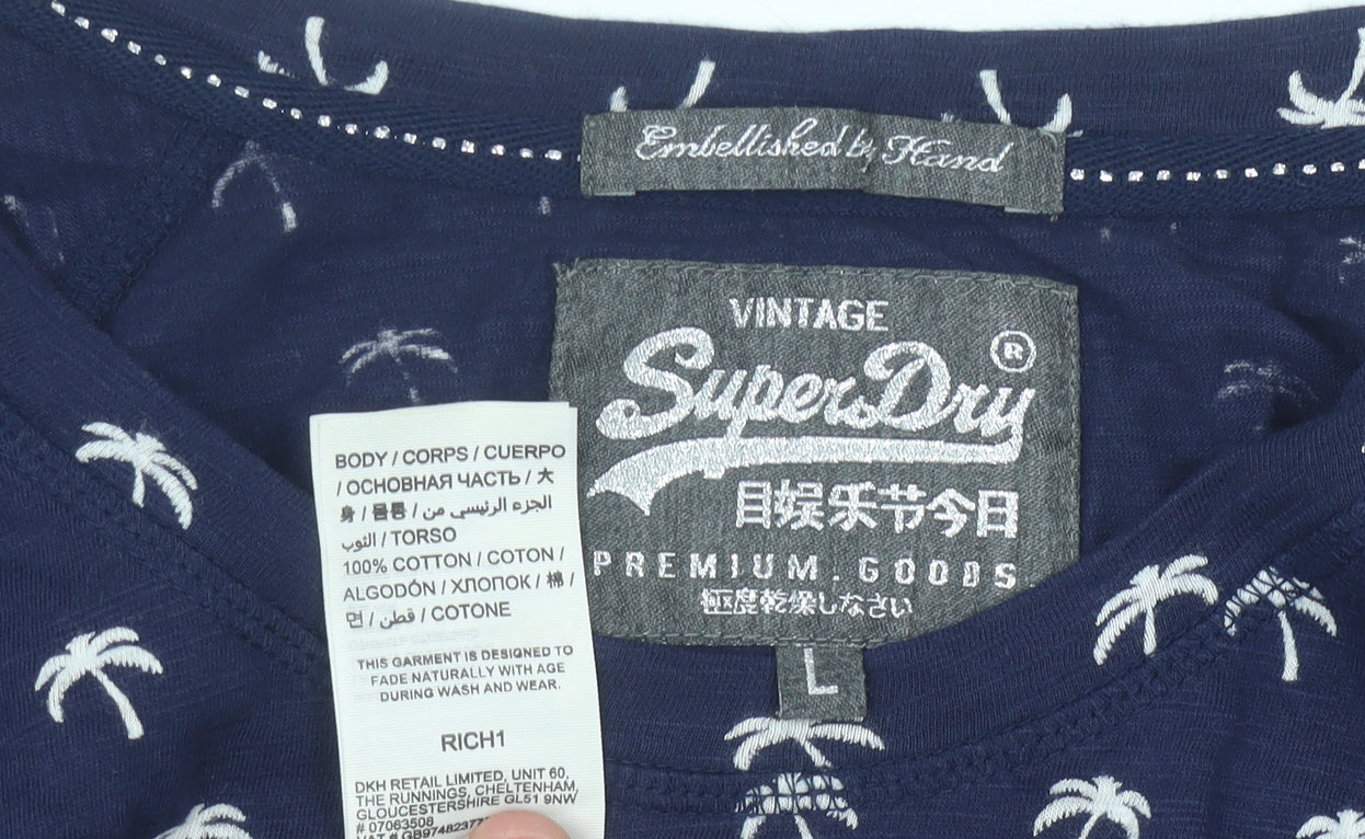 Womens UK Size L Superdry Blue Basic T-Shirt