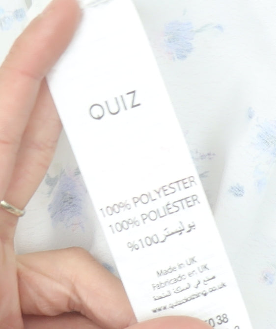 Quiz Women's White Floral Wrap Blouse UK 14 Short Sleeve Chiffon