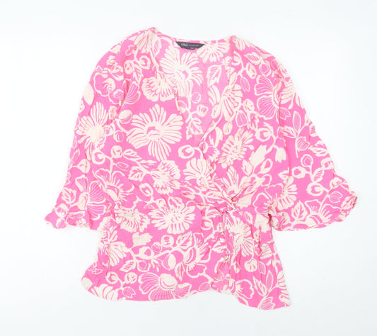 Womens UK Size 10 Marks and Spencer Pink Wrap Blouse