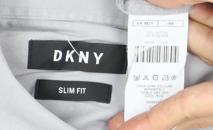 Mens UK Collar Size L DKNY Smart Grey Dress Shirt