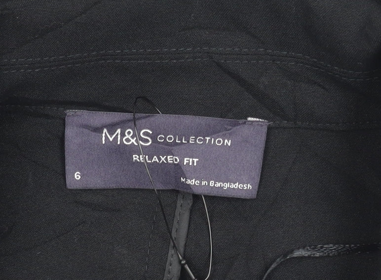 Marks & Spencer Women Black Size 6 Relaxed Fit Long Blazer