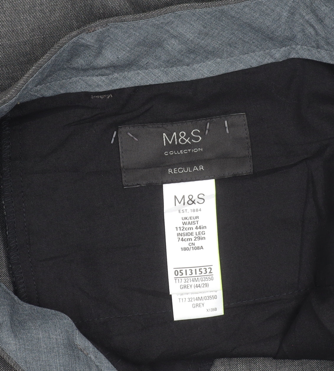 Marks and Spencer Men's Grey 44W 29L Regular Fit Dress Trousers