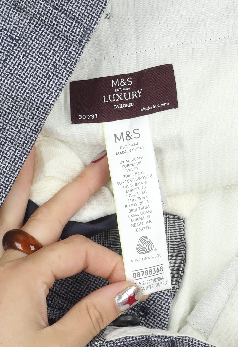 Marks and Spencer Men's Grey Check Wool Dress Pants 30x31 Regular