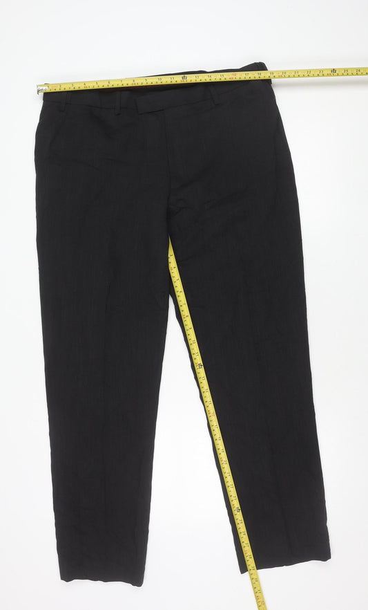 Marks and Spencer Men's Black 38in Wool Blend Regular Fit Dress Trousers
