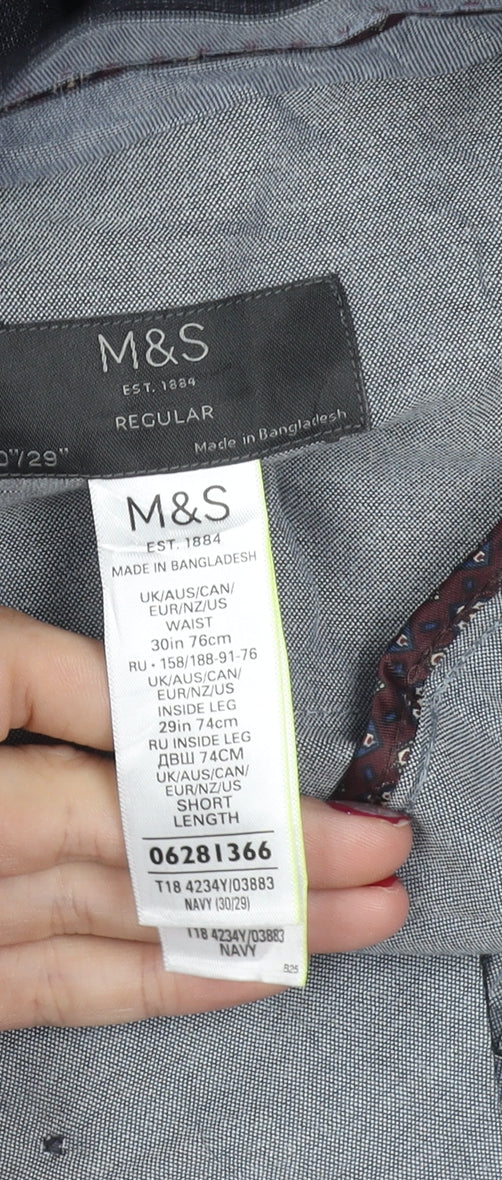 Marks and Spencer Men's Navy 30x29 Regular Fit Straight Leg Trousers