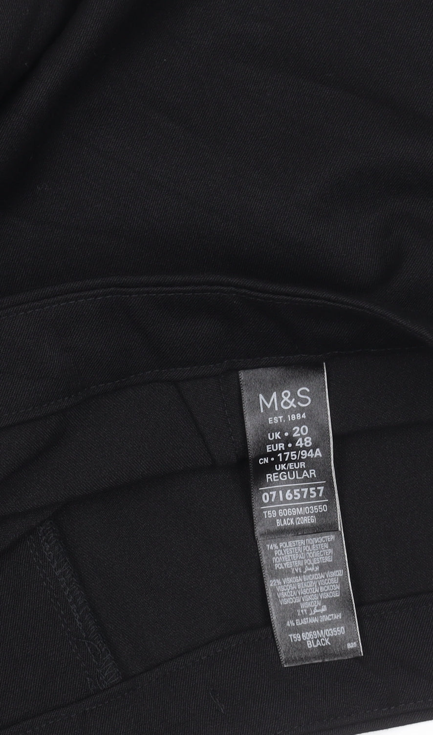 Marks and Spencer Men's Black Size 20 Regular Fit Straight Trousers