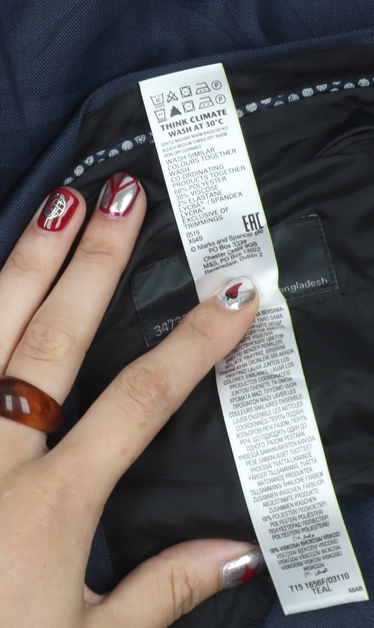 Marks and Spencer Men’s Blue Slim Fit Trousers 34x33 Business Formal