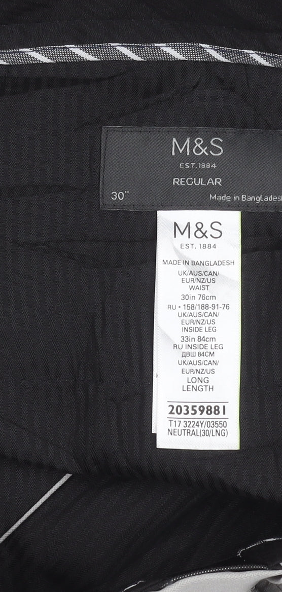Marks and Spencer Men's Grey Regular Fit Straight Leg Trousers 30x33