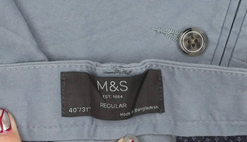Marks and Spencer Men's Blue Regular Fit Chino Trousers 40W 31L