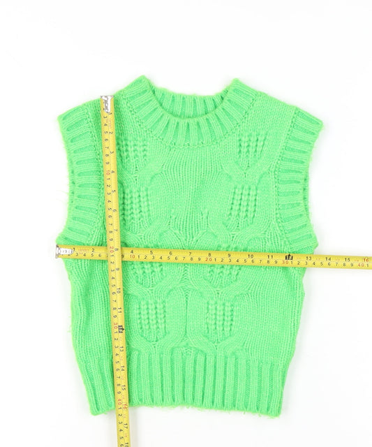 Collusion Women's Green Cable Knit Sleeveless Vest Jumper UK 4