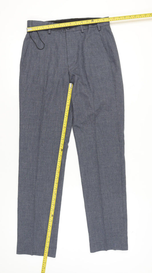 Marks and Spencer Men’s Blue Regular Fit Chambray Trousers 30W 33L Business