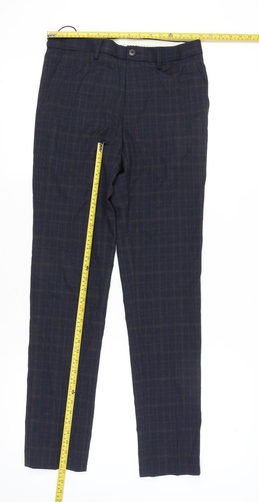 Marks and Spencer Men’s Blue Check Slim Fit Trousers 30x33