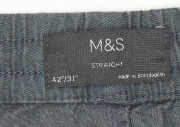 Marks and Spencer Men’s Grey 42in Waist Straight Cotton Trousers