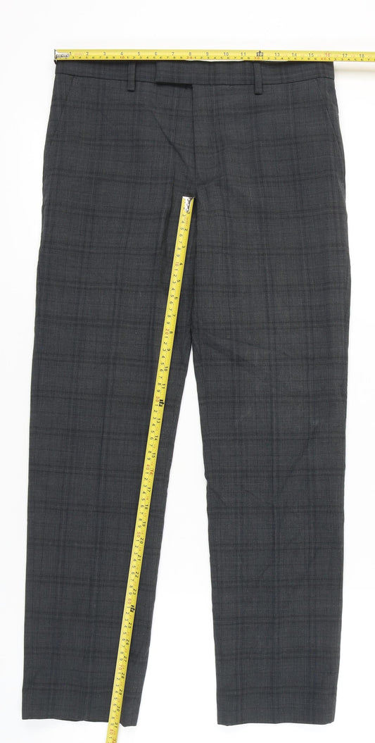 Marks and Spencer Men's Grey Check Slim Fit Wool Blend Dress Trousers 32W 31L