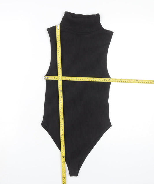Zara Women Black Ribbed Roll Neck Sleeveless Bodysuit UK 8 Slim Fit Autumn/Winter