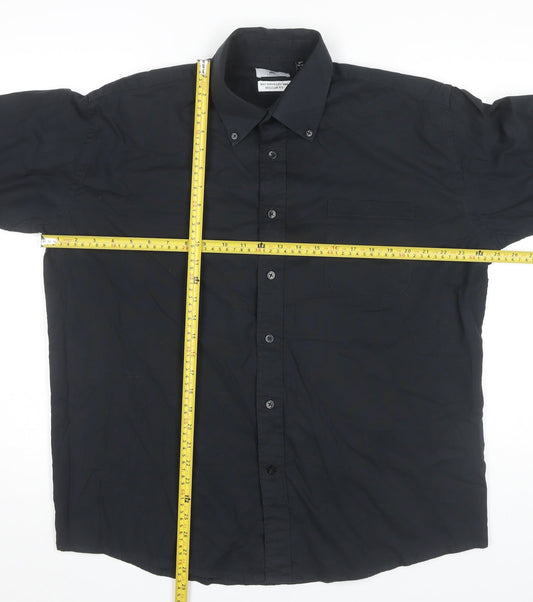 B&C Collection Men's Black Oxford Dress Shirt L Regular Fit Long Sleeve