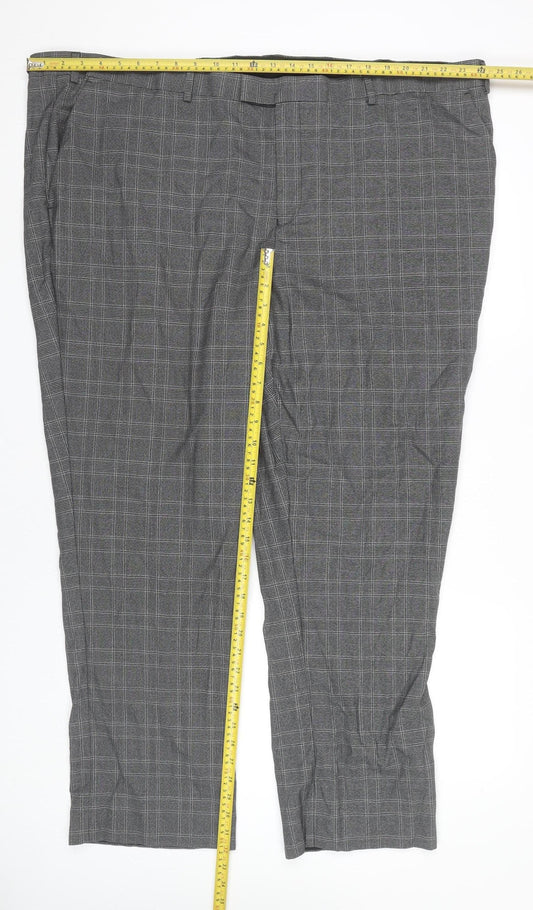 Jacamo Men's Grey Check Dress Trousers Size 50 Straight Leg Big & Tall