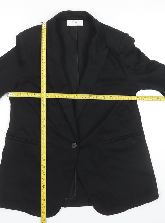 Marks and Spencer Womens Black Blazer Size 14 Single-Breasted One-Button