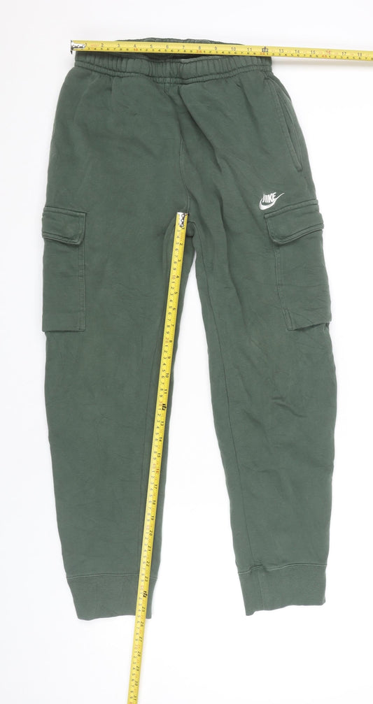 Nike Men Green S Cargo Tapered Trousers Elastic Waist Pockets