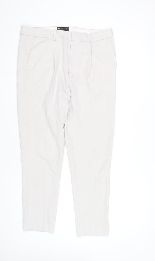 ASOS DESIGN Men's Beige Slim Tapered Pleated Trousers 34W 32L