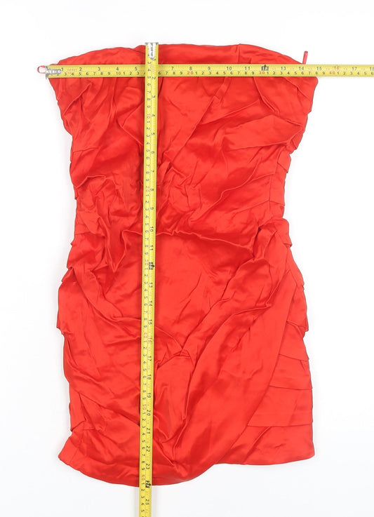 Zara Women’s Red Strapless Bodycon Satin Dress Size 12 Party Ruched