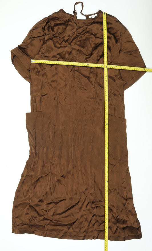 Topshop Women’s Brown Shift Dress Size 8 Short Sleeve Pockets