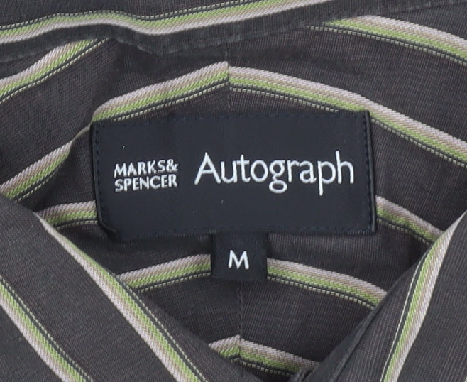 Marks & Spencer Autograph Men's Brown Striped Long Sleeve Shirt M