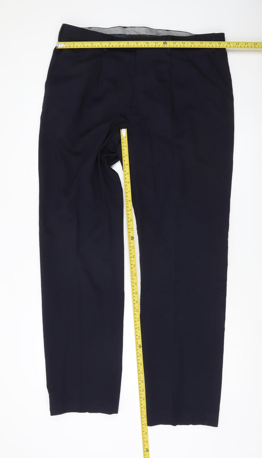 Marks and Spencer Men’s Navy Blue Wool Blend Dress Pants 38x33 Regular Fit