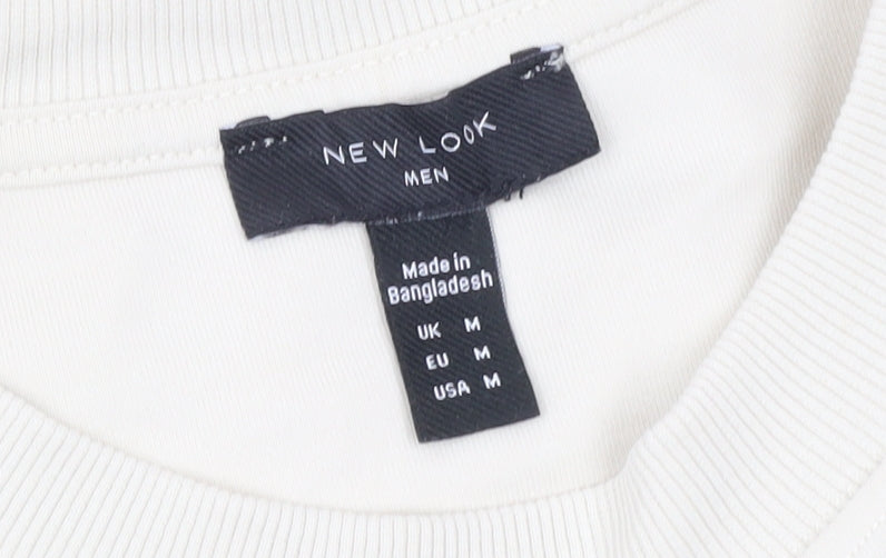 New Look Men Ivory Cotton Blend Crew Neck Short Sleeve T-Shirt M