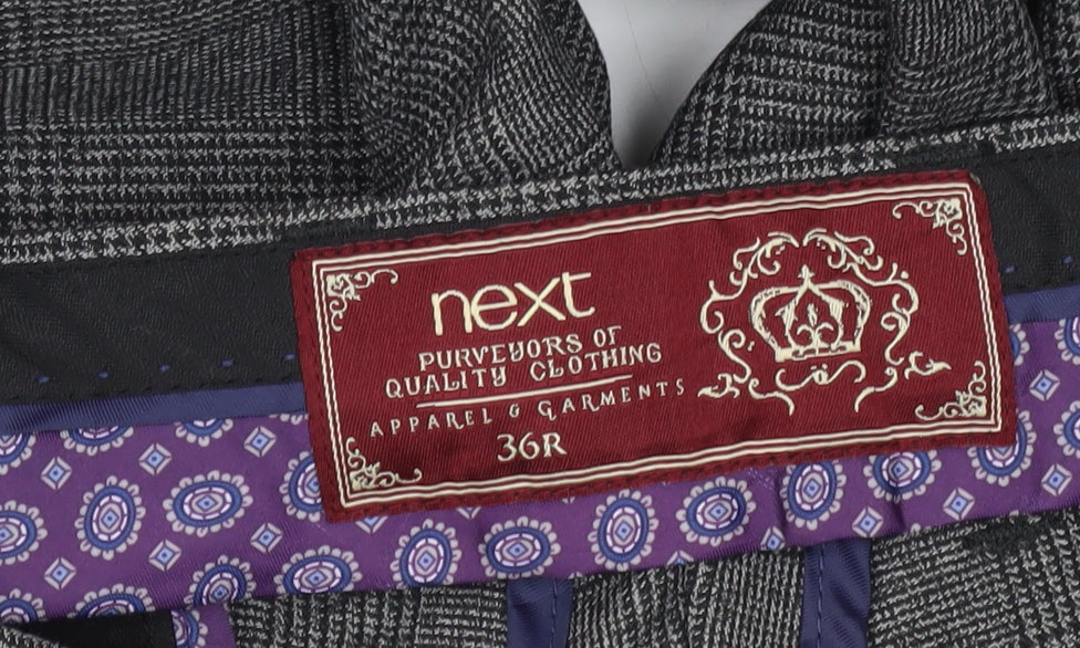 Next Men Grey Check Dress Pants 36R Straight Leg Formal Trousers