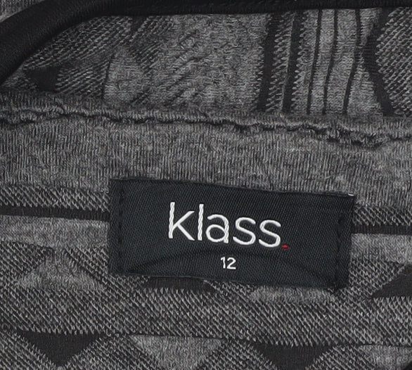 Klass Womens Grey Black Quilted Geometric Jacket Size 12