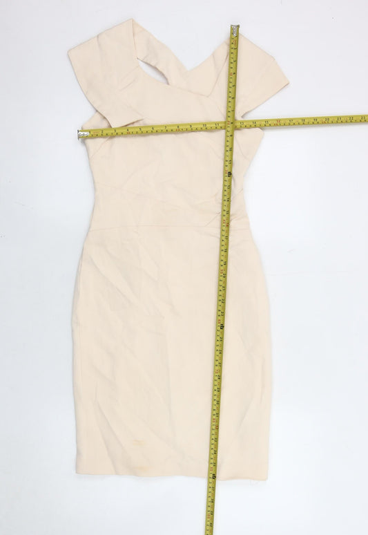 Reiss Womens Beige Bodycon Dress Size 6 V-Neck Sleeveless Formal