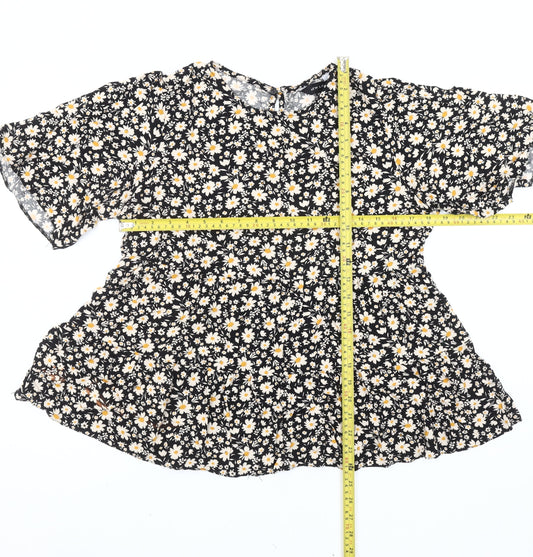 New Look Womens Black Floral Blouse Size 14 Tunic Style