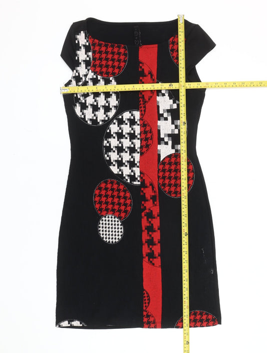 Desigual Women’s Black Red White Short Sleeve Bodycon Dress S