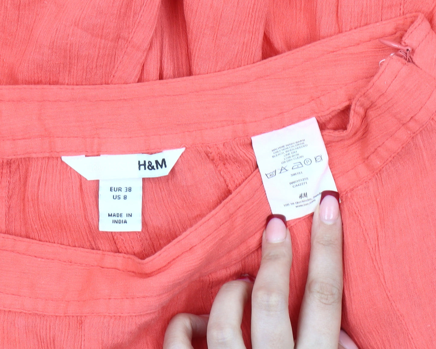 H&M Womens Orange Cotton Flare Knee Length Skirt Size 10