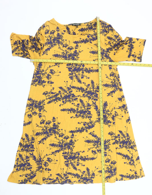 Bonmarché Womens Yellow Floral Shift Dress Size 16 Knee Length Casual