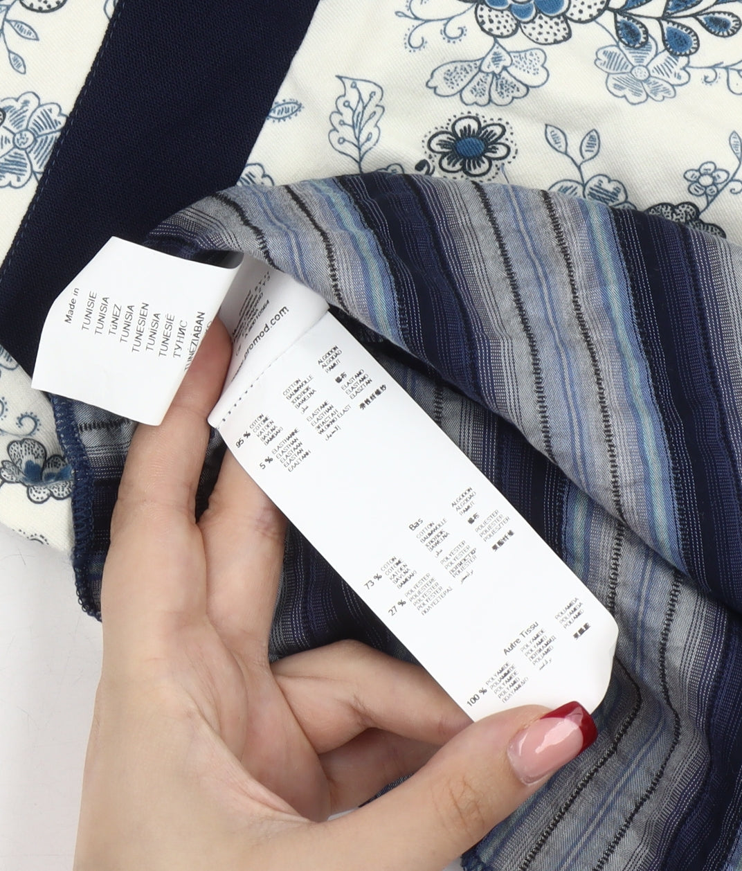 Promod Women’s Blue White Wrap Blouse Size 14 Floral Striped