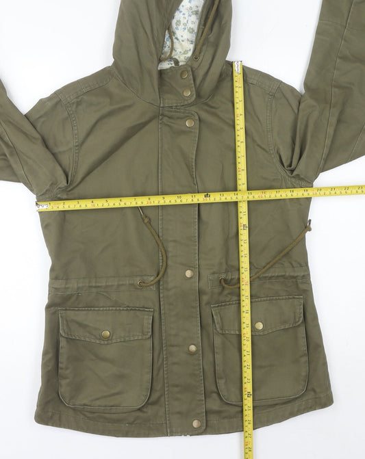 Tu Womens Green Parka Jacket Size 10 Hooded Mid Length Casual