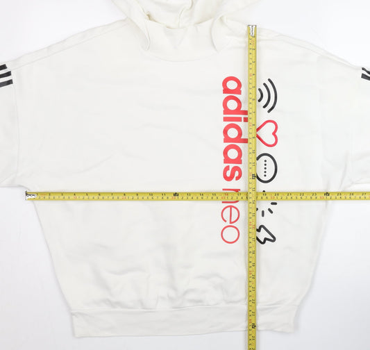 Adidas Neo Womens White XS Pullover Hoodie Graphic Print Cotton Blend