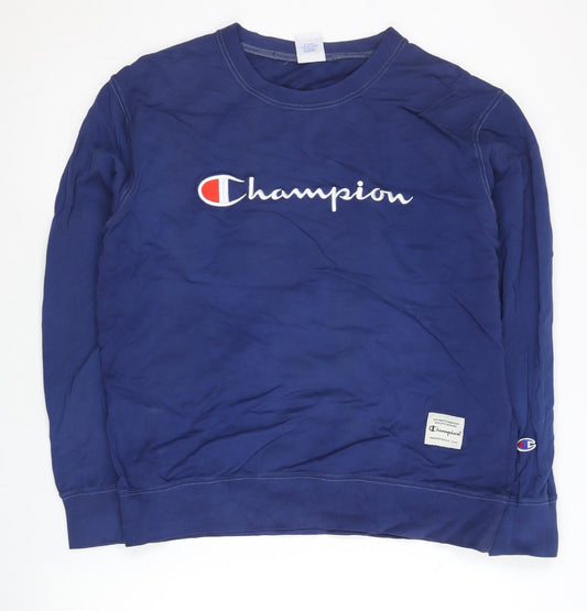 Additional front view of Champion unisex adults blue pullover sweatshirt l logo athletic