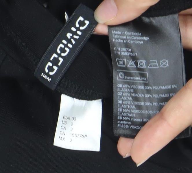 H&M Divided Women’s Black Bodycon Mini Dress Size 6 Lace Up Long Sleeve