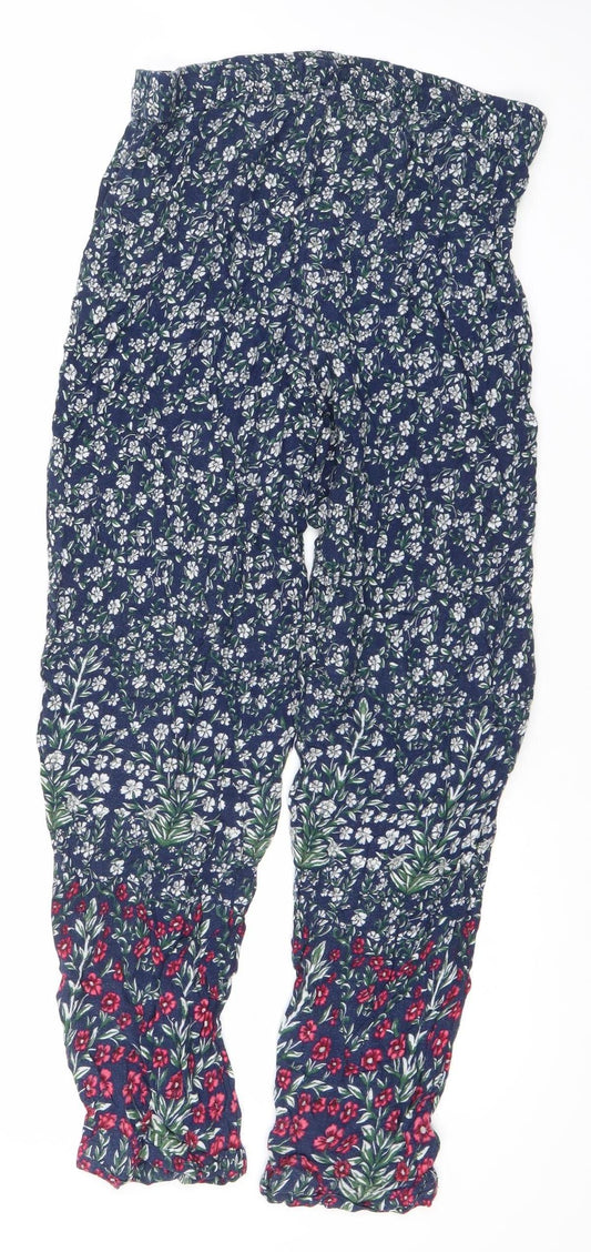 Topshop Womens Blue Floral Harem Trousers Size 8 Viscose Lightweight