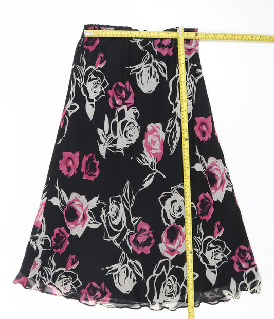 Hobbs Women’s Black Silk Floral A-Line Knee Length Skirt Size 12