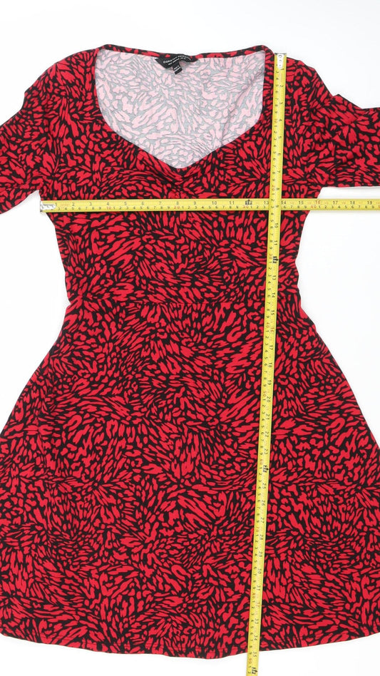 Dorothy Perkins Women Red Animal Print Bodycon Dress Size 12 Long Sleeve