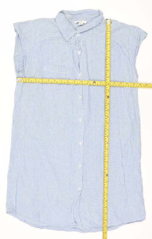 Look Women’s Blue Striped Shirt Dress Size 12 Cotton Casual
