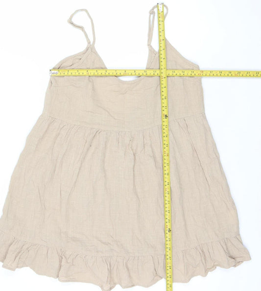 Cotton On Women’s Beige Summer Linen Swing Dress Size S Sleeveless