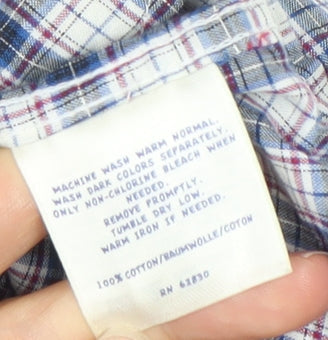 Lands' End Boys Blue Checked Cotton Long Sleeve Button-Down Shirt 12-14Y